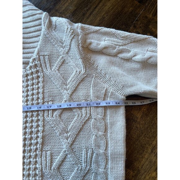 Weatherproof Cream Cable Knit Long Sleeve Fishman Men's Sweater Size Medium - Picture 10 of 12